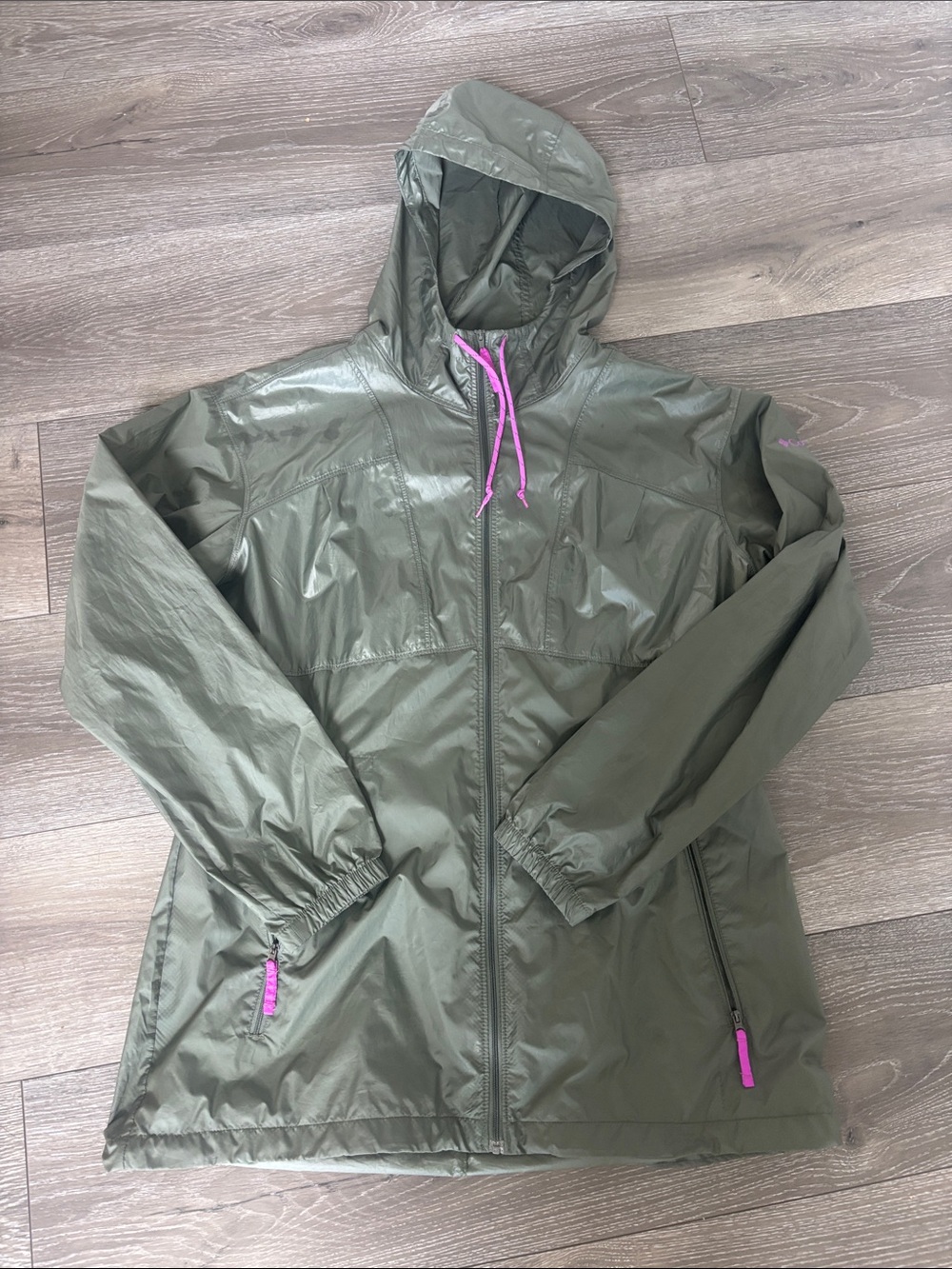 Columbia Olive Green Hooded Utility Jacket with Pink Accents